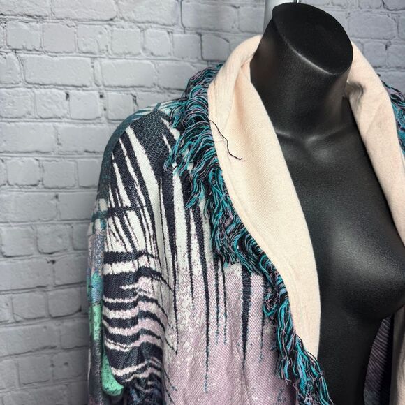 Aldo Martins printed knit tassel shawl collar longline cardigan jacket small - Picture 4 of 11